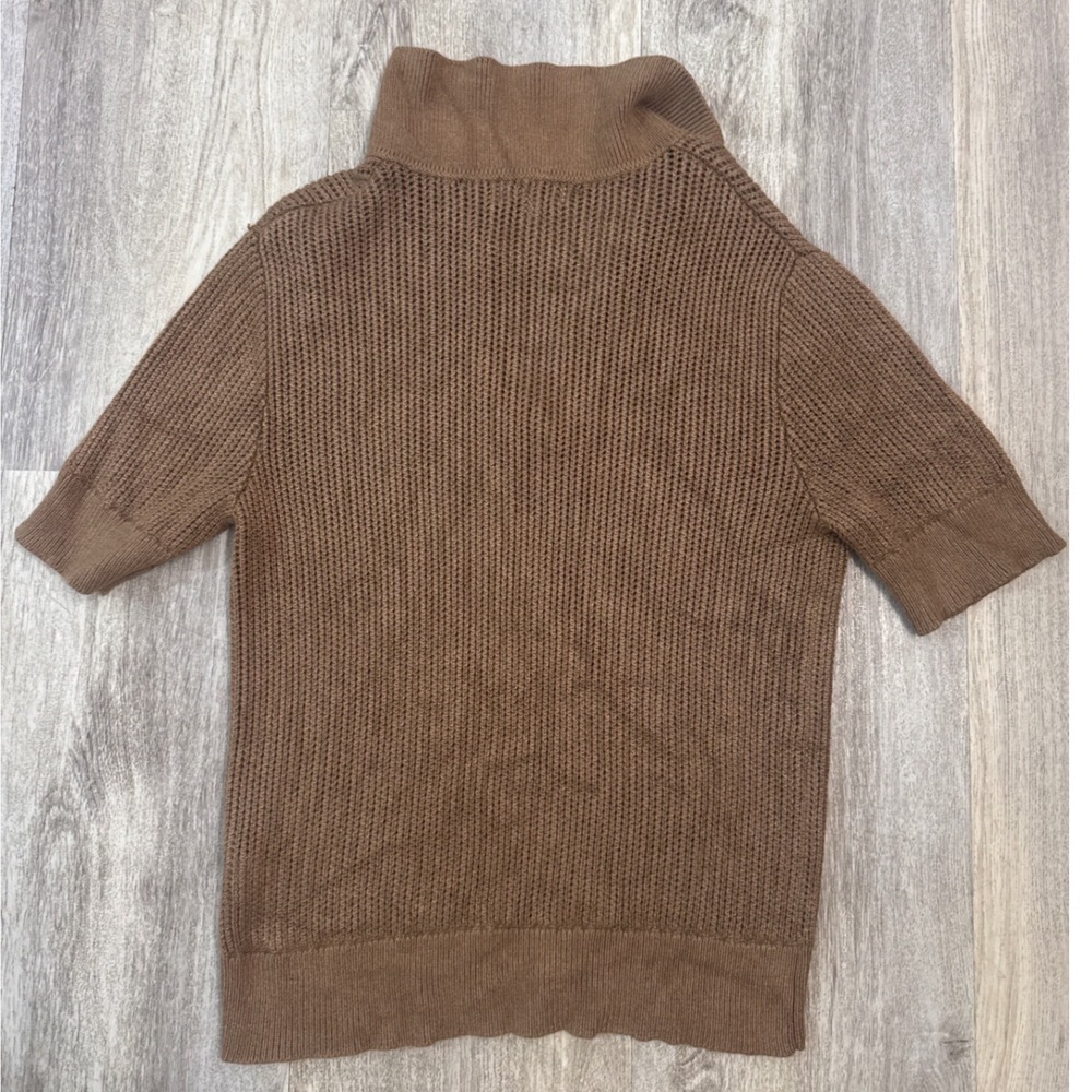 Evereve Adeline Polo Pullover Womens Brown Knit Short Sleeve Size Small Sweater - Picture 4 of 7